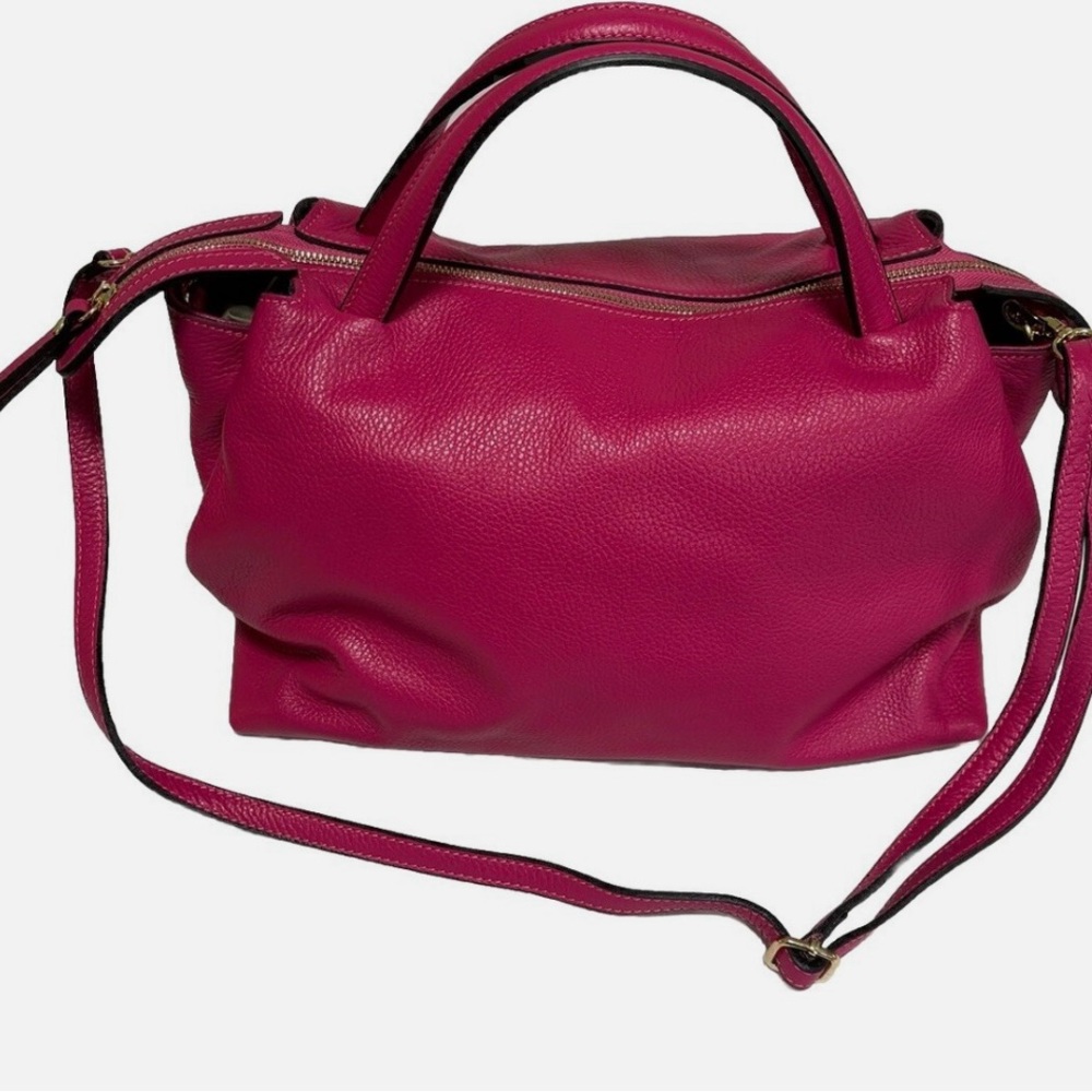 Excellent NIU ITALIAN MADE TOTE BAG SOFT LEATHER SHOULDER STRAP COLOR FUCHIA